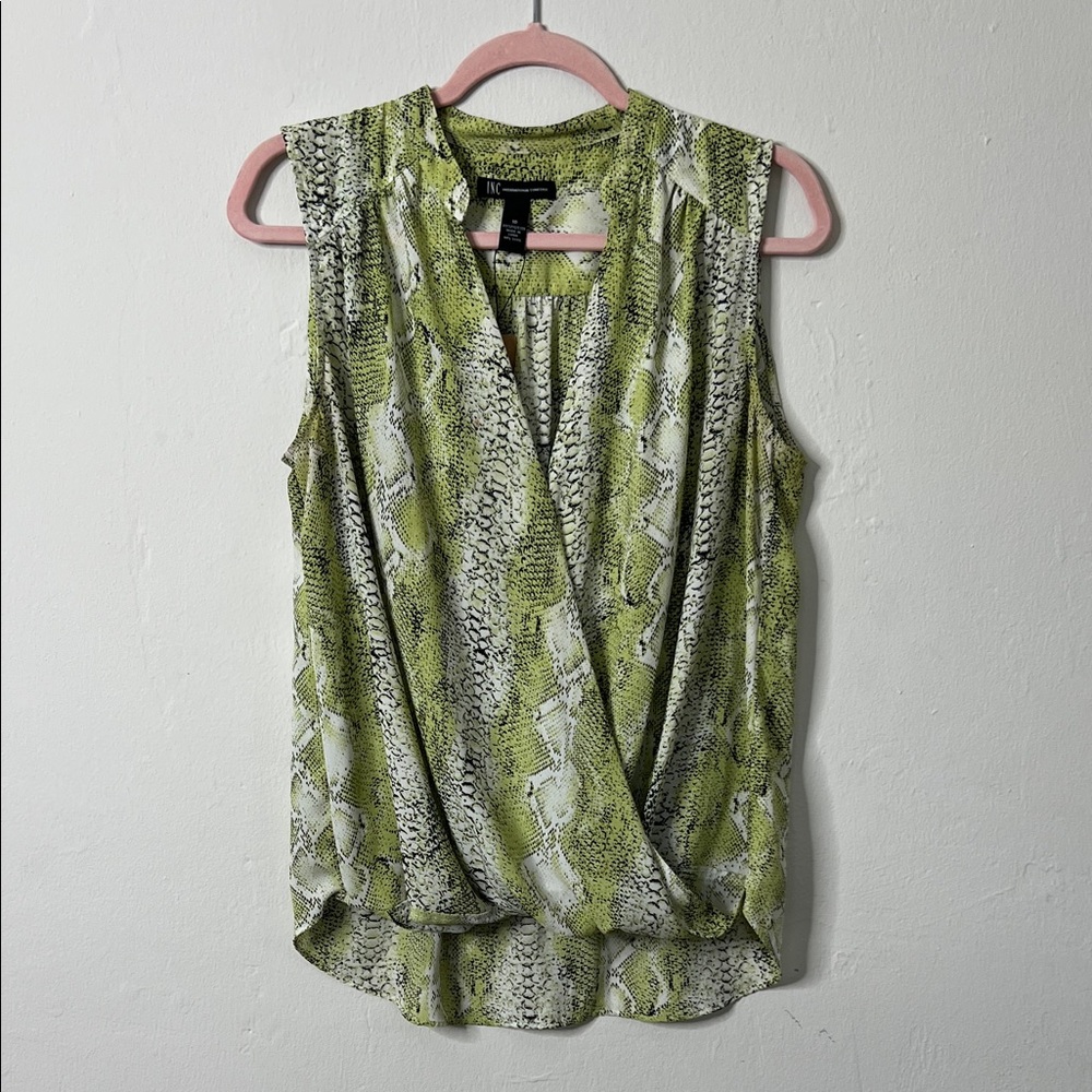 INC International Concepts Green & White Snake Print Surplice Blouse • Size 10